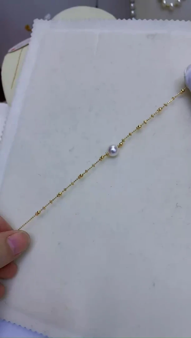 银S925镶嵌海水珍珠饰品金色蕾丝手链