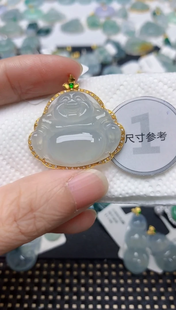 颈饰18K金镶嵌翡翠啊*天然缅甸A货翡翠