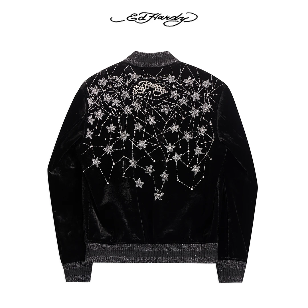 Ed Hardy/埃德哈迪冬季新款轻奢满钻丝绒保暖夹克外套E1QDM080