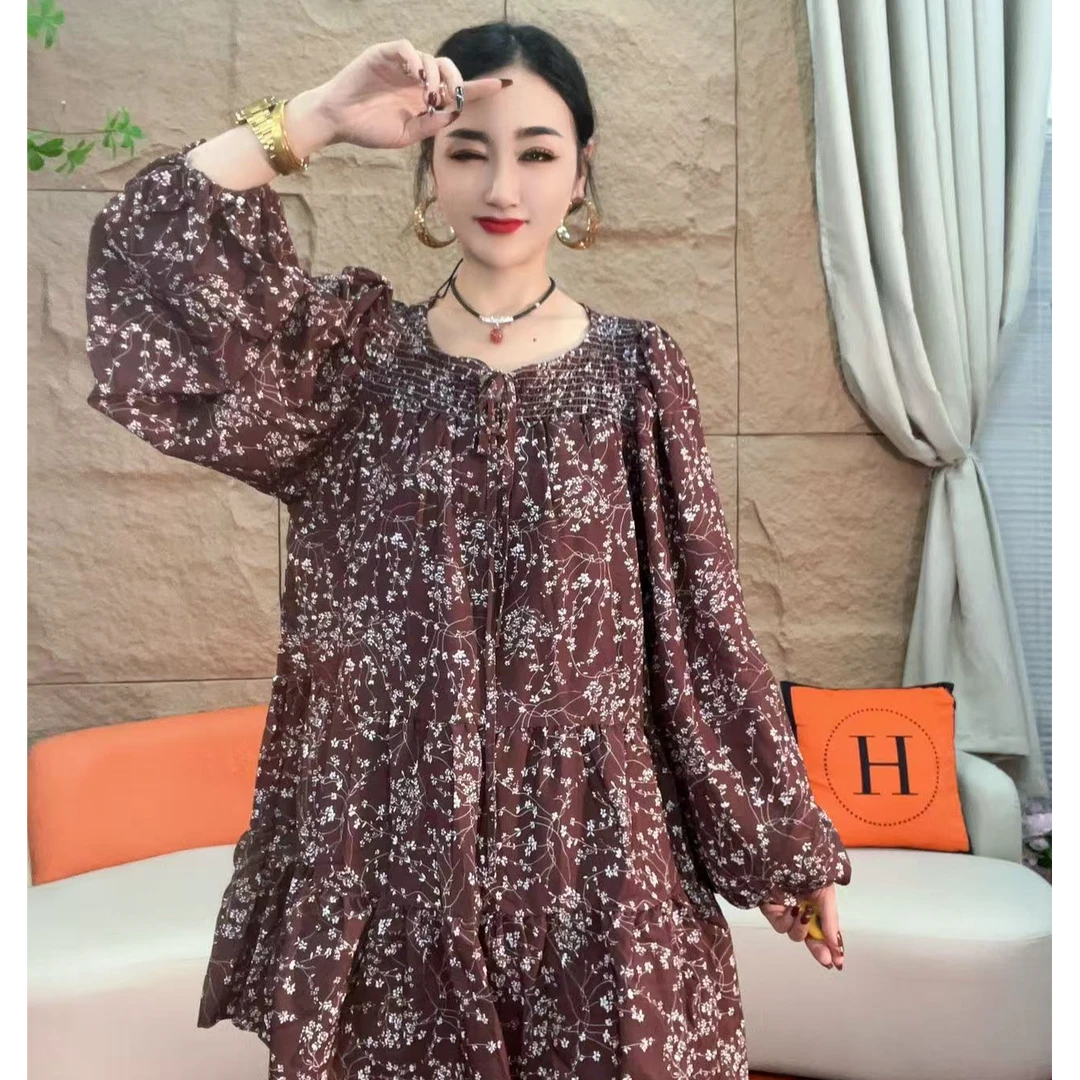 9116【凡家衣橱】长袖女装套头春秋季连衣裙印花法式显瘦短裙碎花