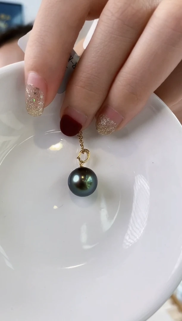 吊坠(不含链)18K金镶嵌海水珍珠11-12大溪地黑珍珠吊坠
