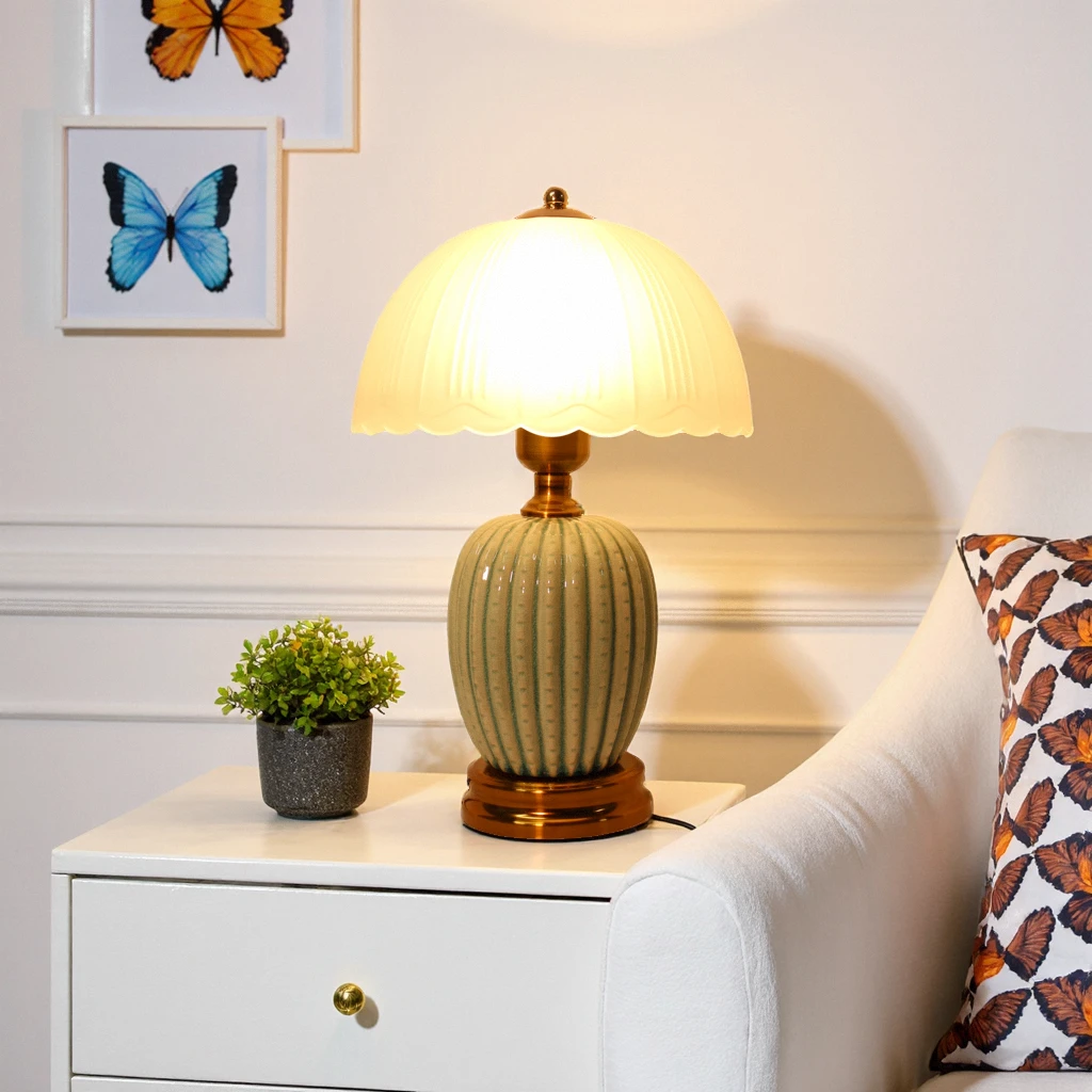 陶瓷台灯卧室床头灯客厅装饰摆件书房学习灯护眼LED国风复古灯具