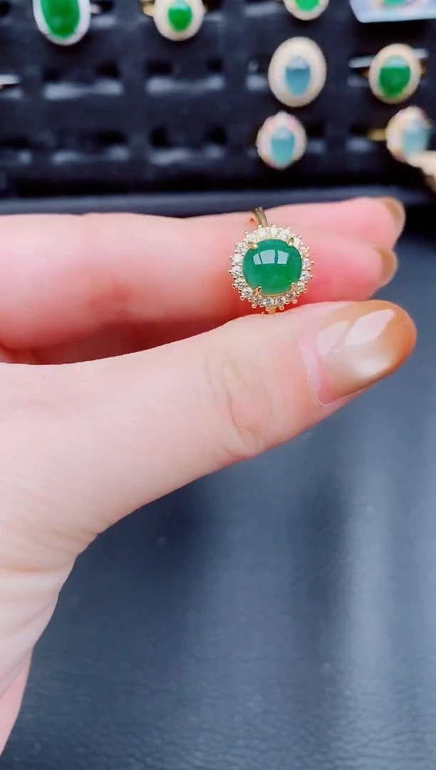 【闪购商品】翡翠戒指银S925镶嵌天然a货翡翠187