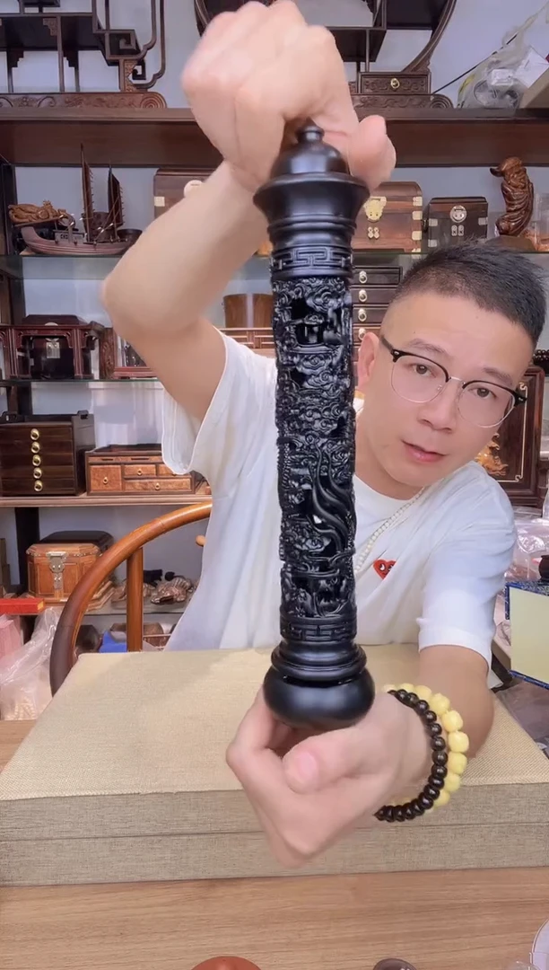 乌木类书架919紫光檀雕刻龙柱香炉