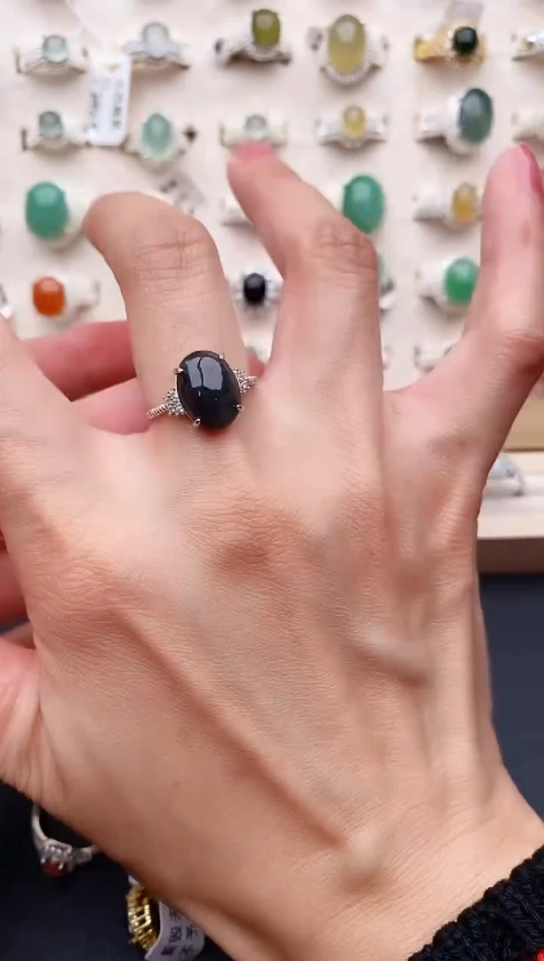 【闪购商品】翡翠戒指银S925镶嵌缅甸天然翡翠111   3-9