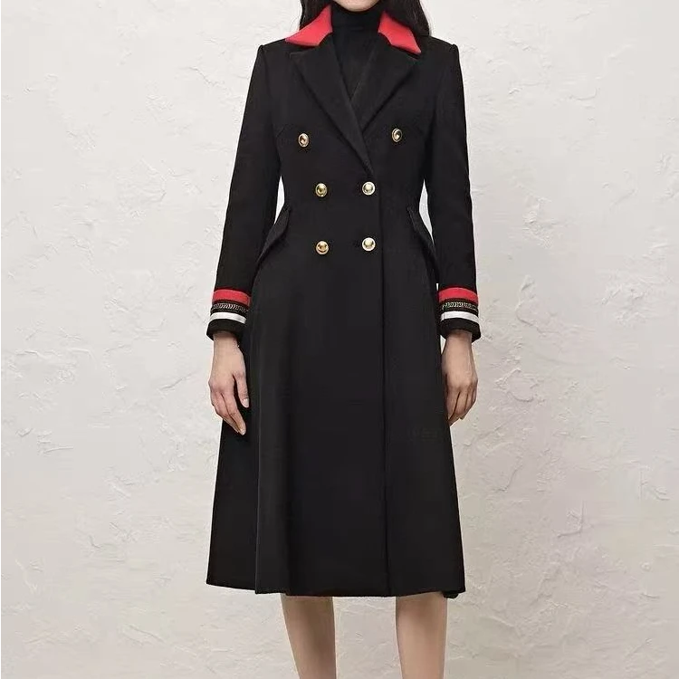 【朵】女毛呢外套英伦风时尚藏蓝色学院风双面大衣女士气质