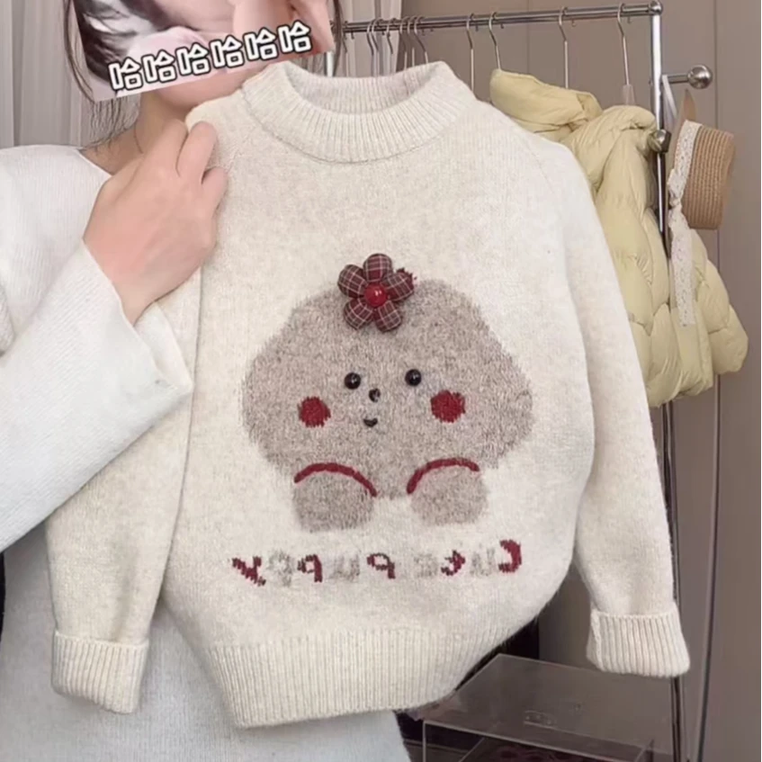 女童冬季新款卡通针织衫洋气女宝宝加厚保暖休闲毛衣