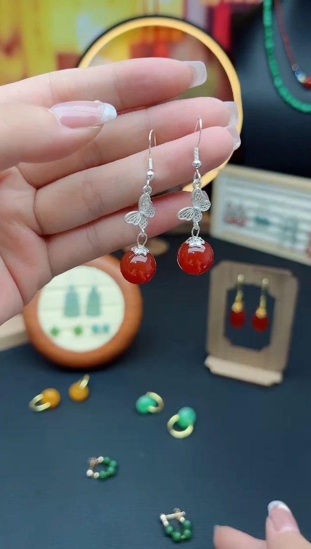 玛瑙/玉髓耳饰银S925镶嵌417000