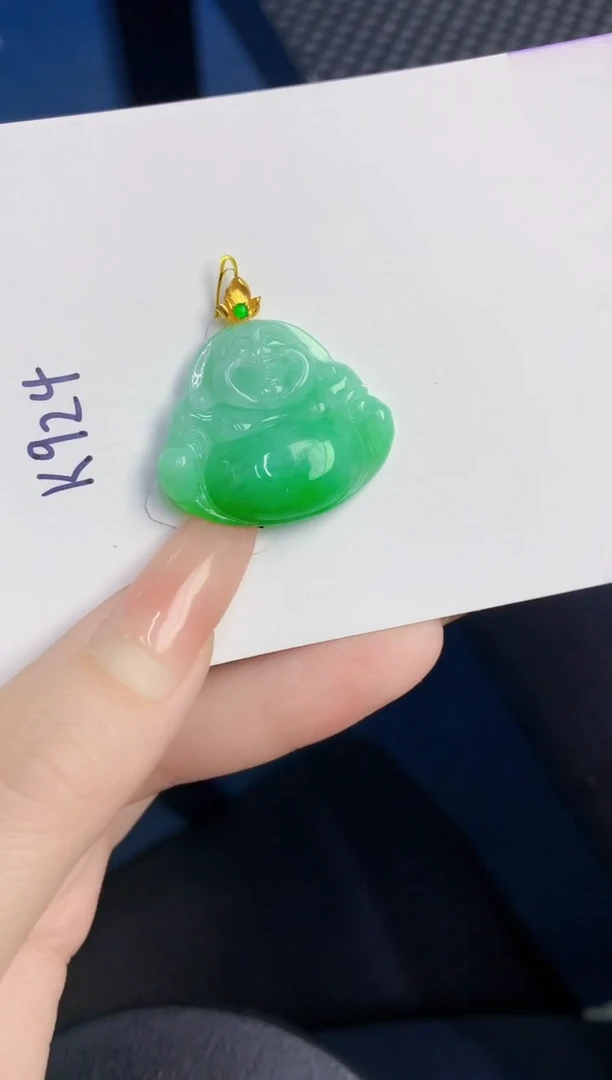 颈饰18K金镶嵌翡翠缅甸天然翡翠A货