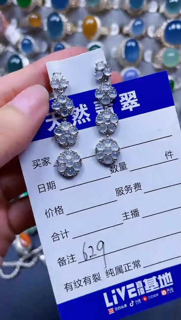 银S925镶嵌翡翠耳饰629