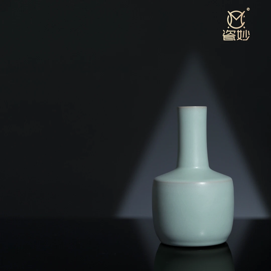 瓷妙柴窑古法还原柴烧汝瓷原矿天青釉色复烧传世系列纸槌瓶原产地