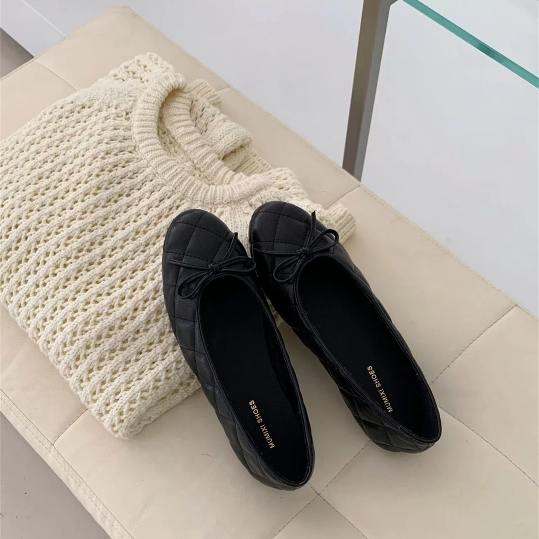 136-63韩版时尚气质菱格玛丽珍鞋圆头软底蝴蝶结温柔晚晚风单鞋