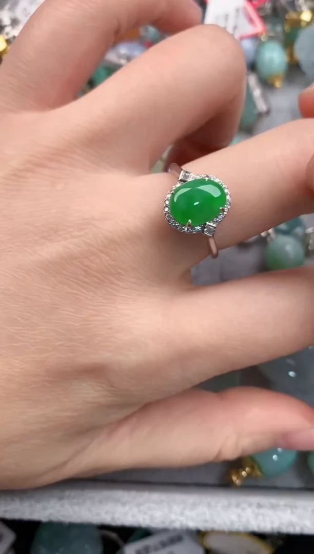 银S925镶嵌戒指翡翠66---10