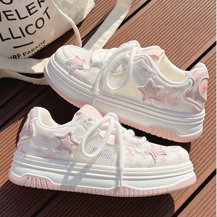 女童星星小白鞋2025夏季新款网面学生运动鞋初中13-16岁女孩鞋子