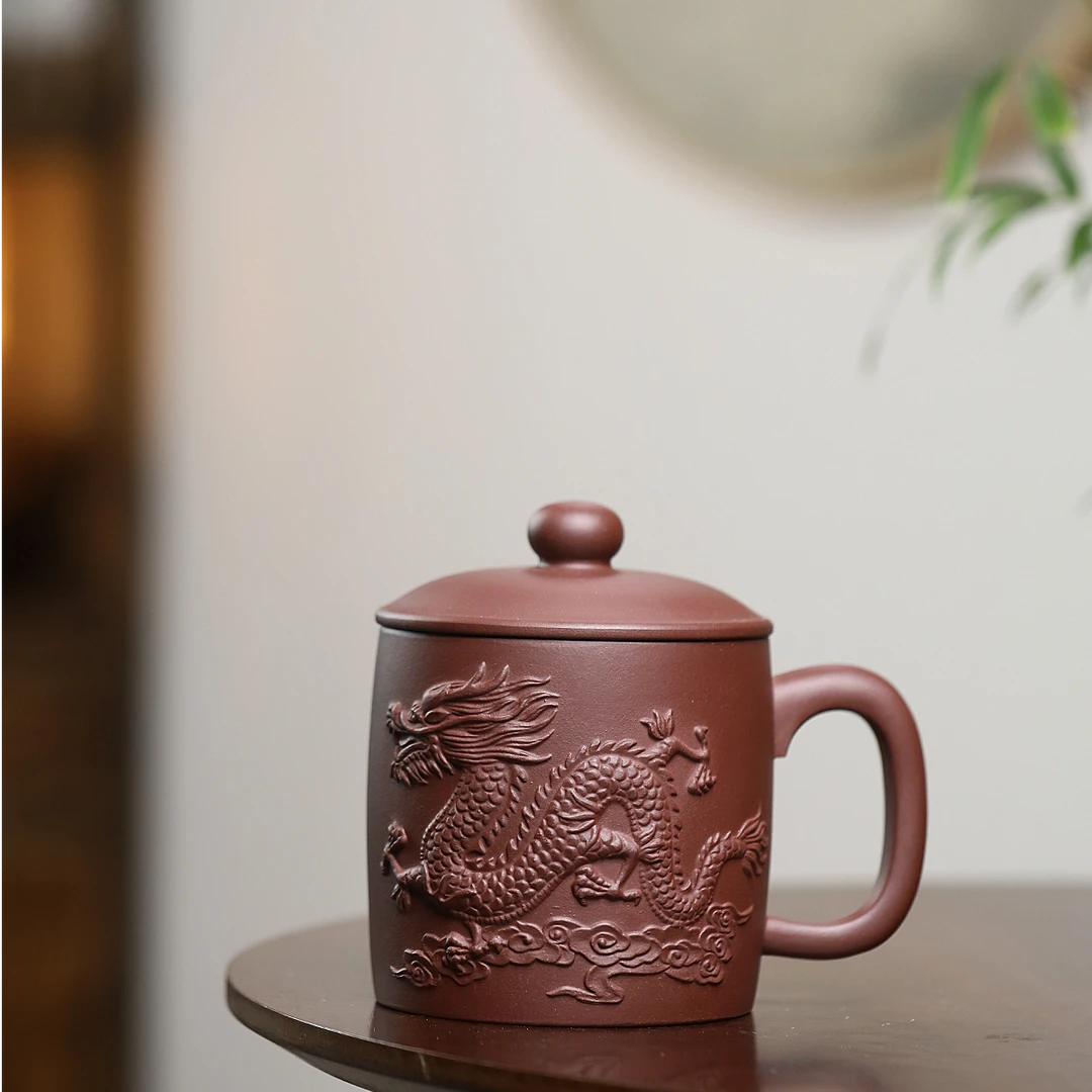 尾单微瑕宜兴原矿紫砂泡茶底槽清大容量龙杯600cc左右办公盖杯