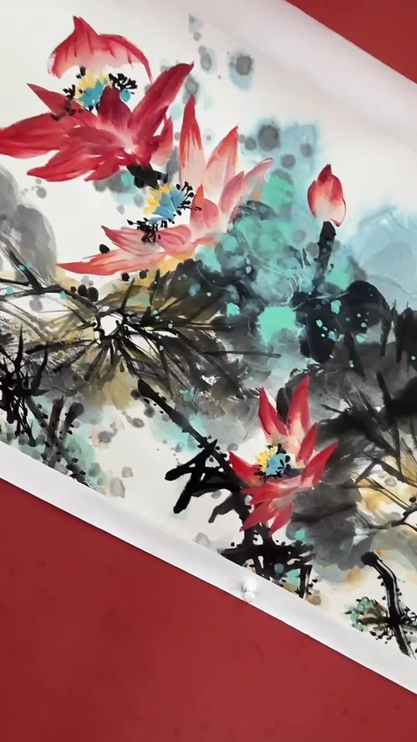 国画鹭影荷塘自在香