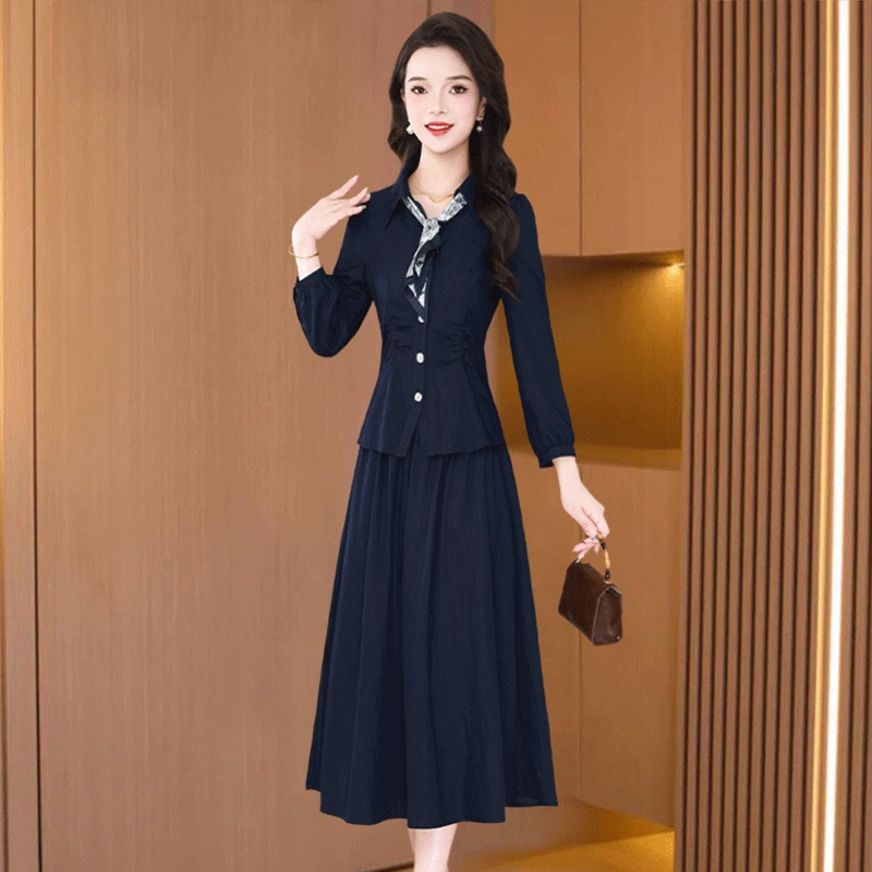 长袖连衣裙女春秋轻奢高级感十三行爆款高端贵夫人品牌40减龄套装