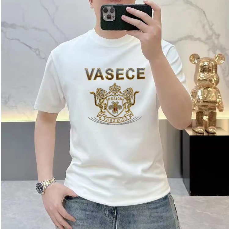 2025夏季新款欧美潮牌印花棉短袖修身帅气圆领男装半袖T恤