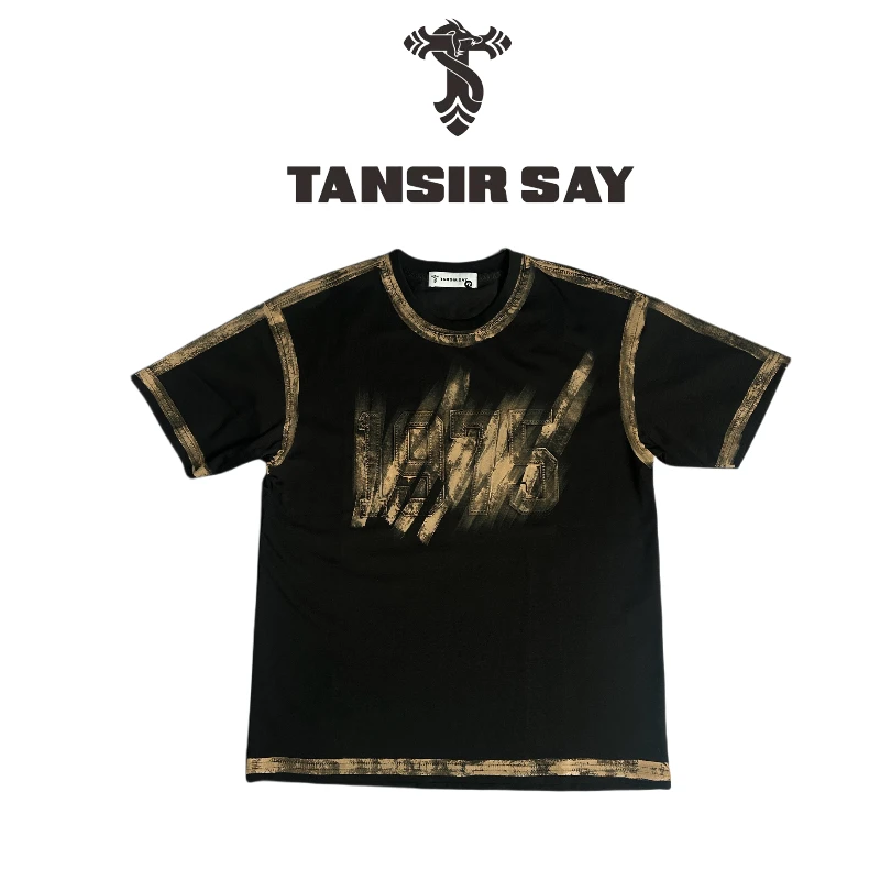 TANSIR SAY夏季男装绣花手工绘画短袖T恤男士男士潮流设计师