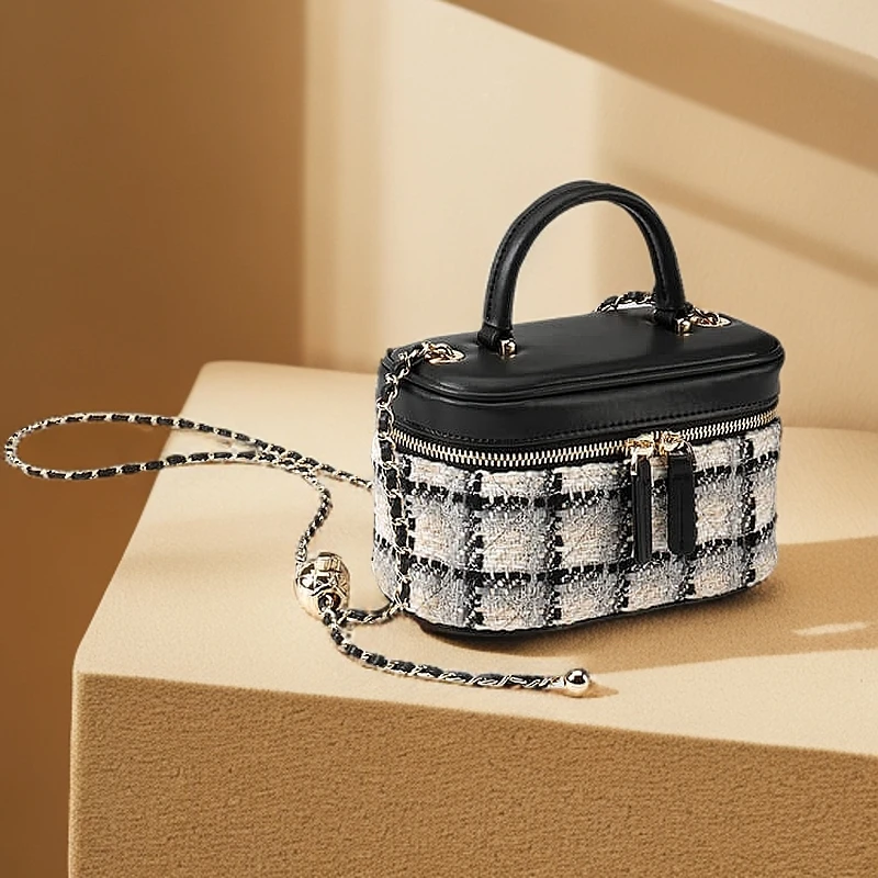 HONGU/红谷小香风千鸟格菱格手拎单肩包