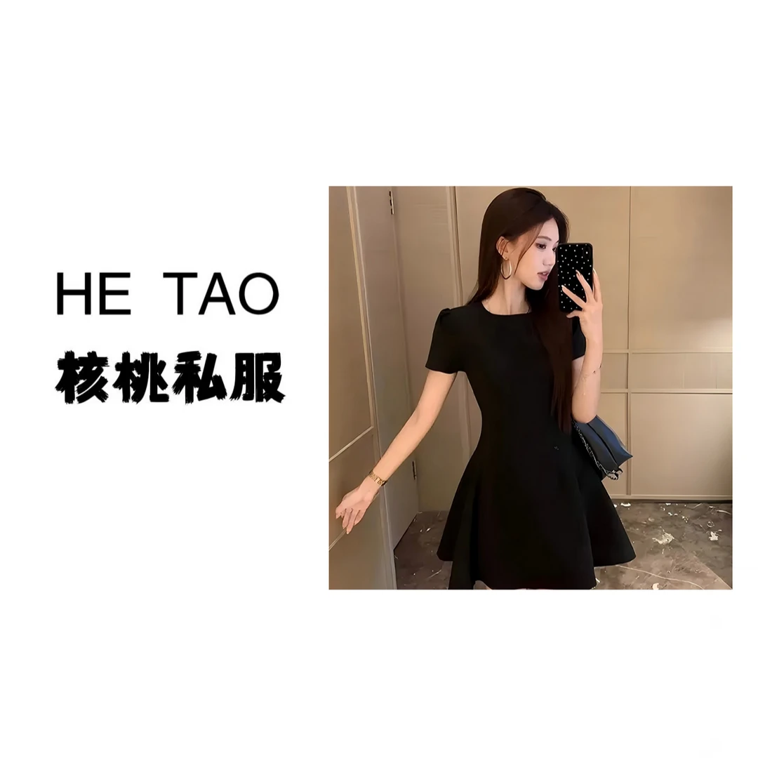 【三色】【有内衬】绿色短袖连衣裙夏季法式气质小个子高级短裙D1263