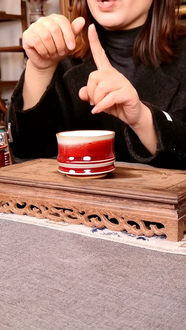 瓷片竹节杯 土魂钧瓷