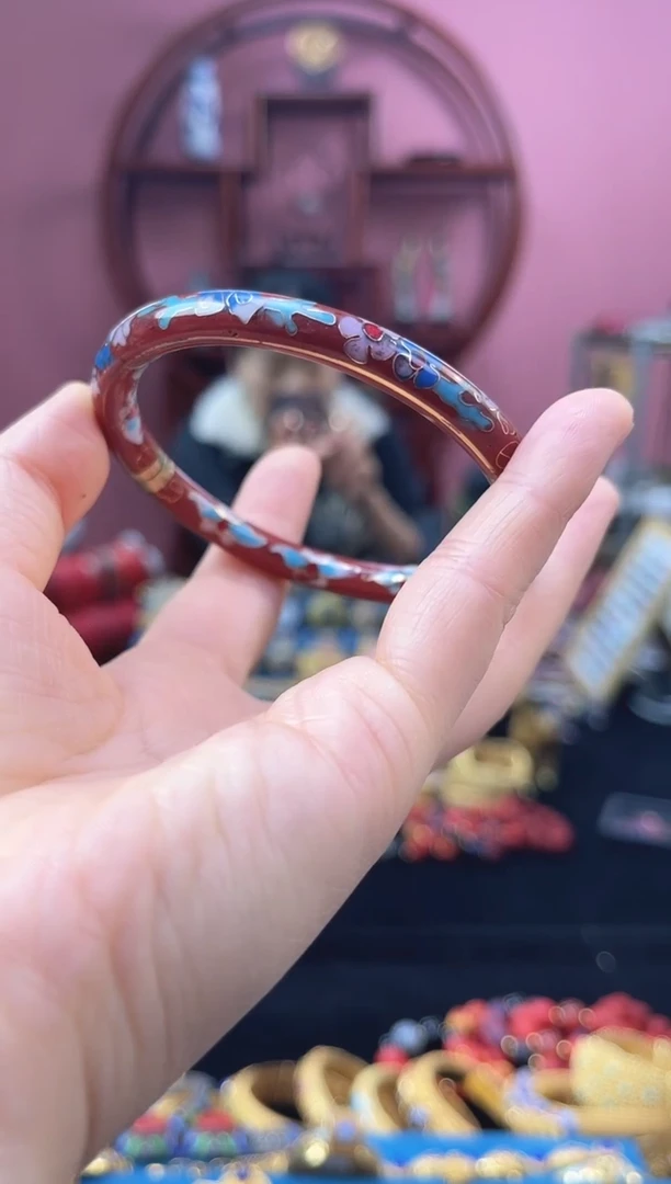 非遗 景泰蓝 开口镯 55-62 红色