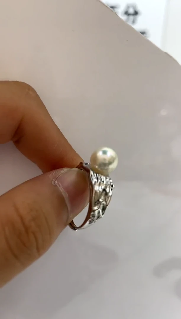 银S925镶嵌戒指海水珍珠8-9