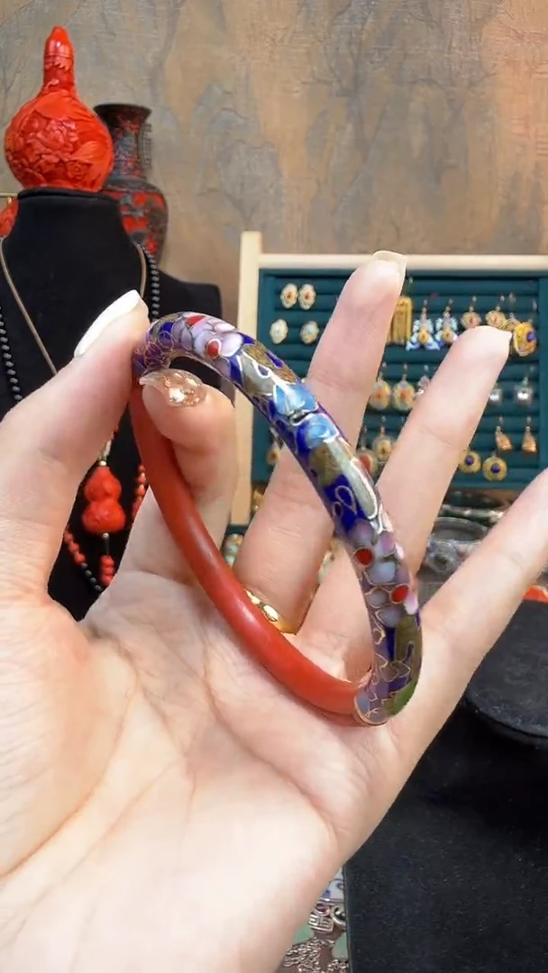 非遗手工雕漆精品景泰蓝宝蓝镯子