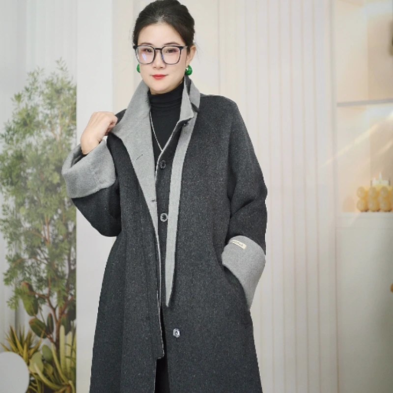 [CY065]双面羊毛大衣双色长款