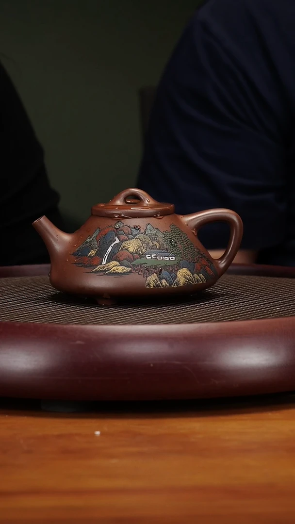 茶壶紫砂59ZKN彩绘子冶石瓢老朱泥350cc