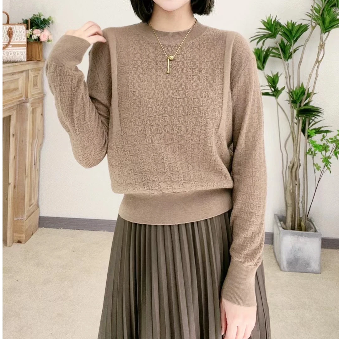 蔡小姐春秋季新款韩版圆领显瘦时髦薄针织长袖短款宝藏衣橱美拉德