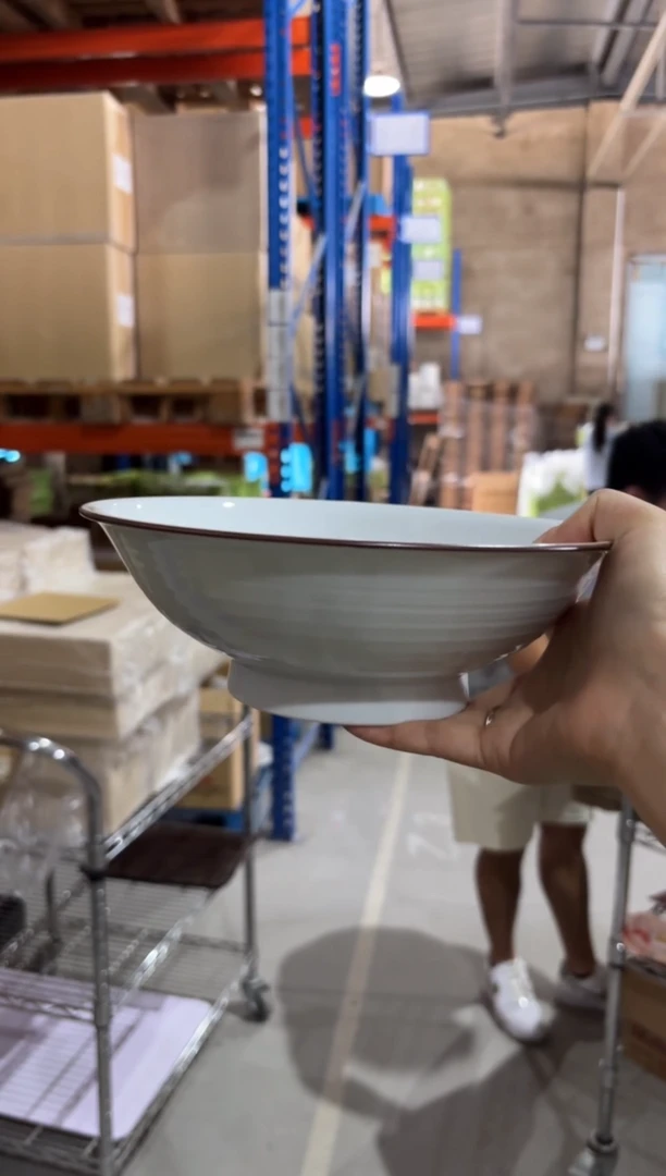 稻谷壳白山　７寸反りめん丼白磁千段