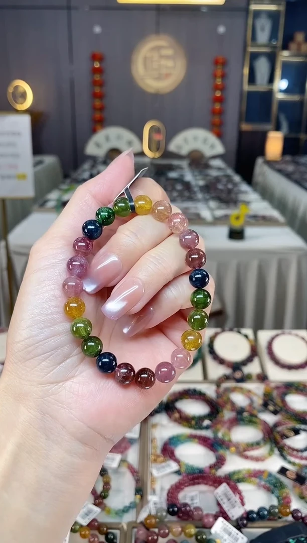 未镶嵌冰透体老矿碧玺彩虹单圈手串8mm+碧玺 hon多样性发一条