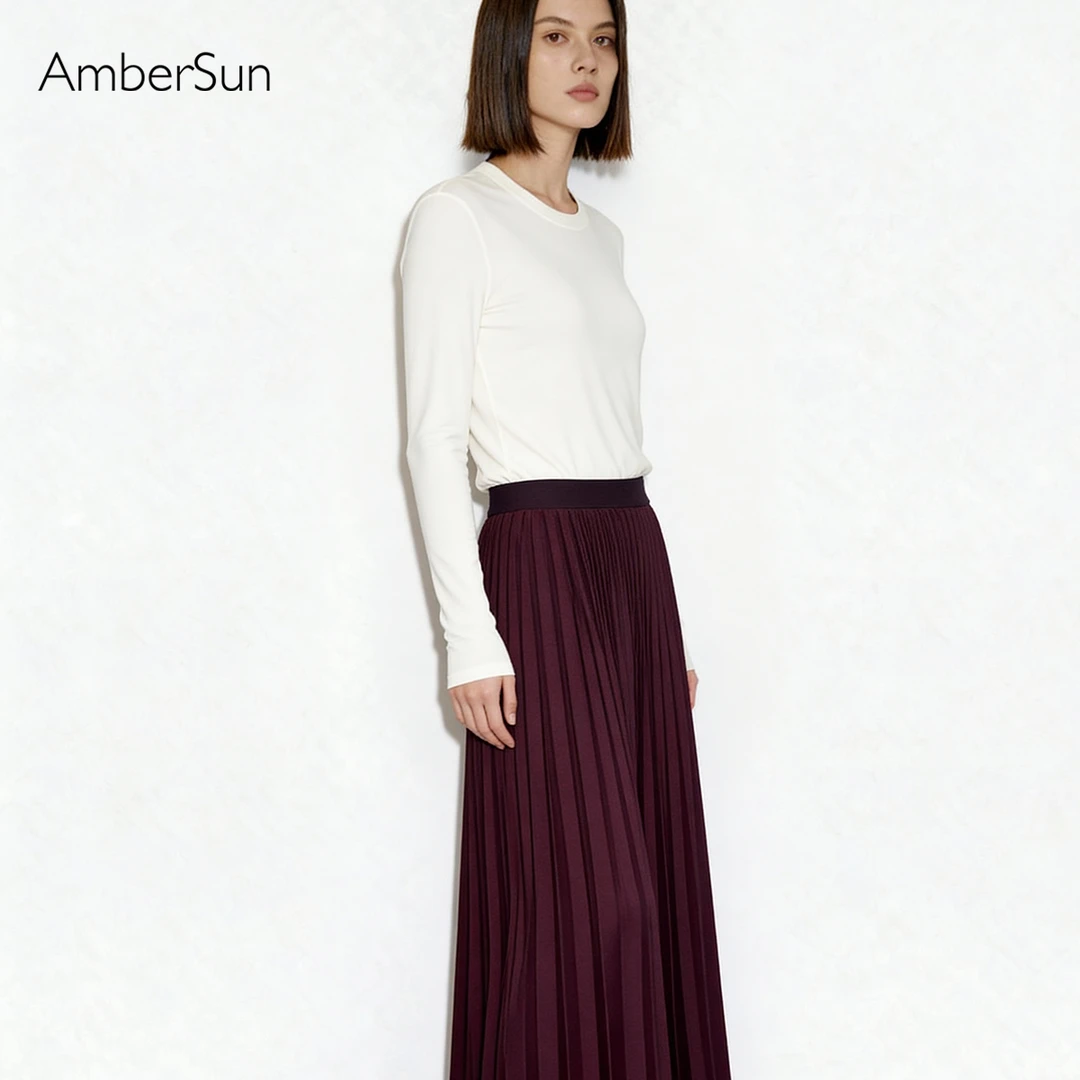 AmberSun天丝醋酸羊毛打底衫基础款内搭T恤ASY2145