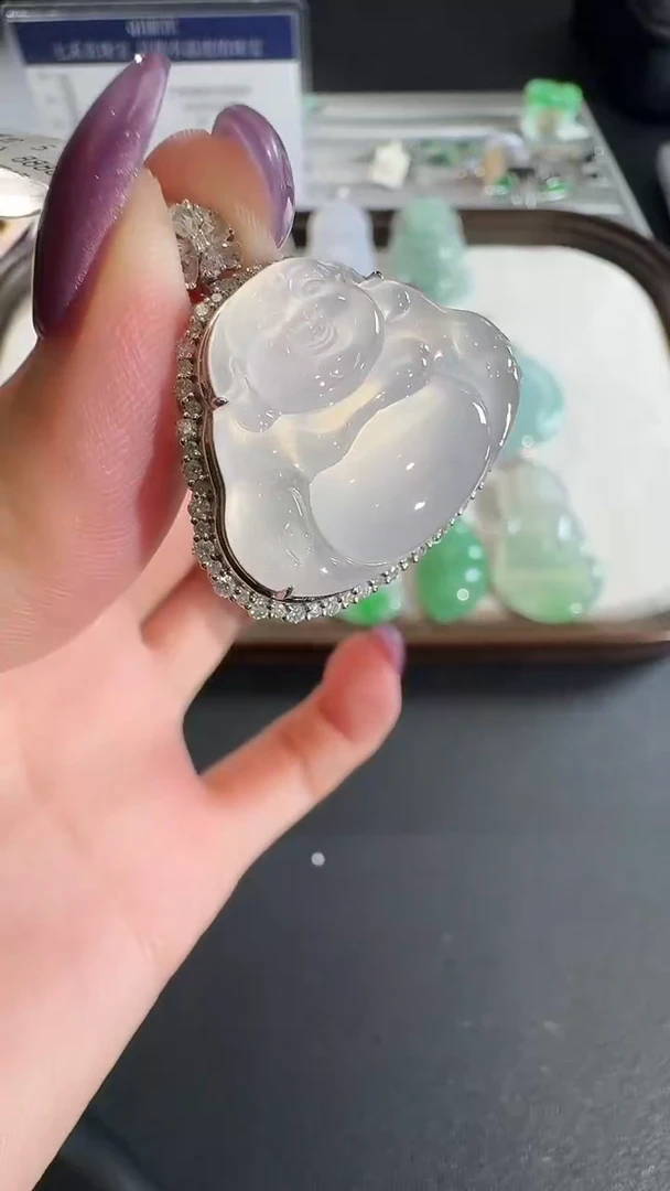 吊坠(不含链)18K金镶嵌翡翠【源头工厂】钻石镶嵌