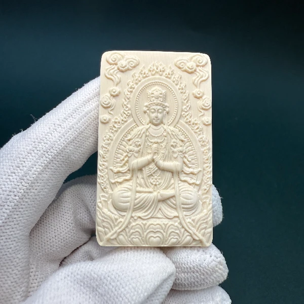 E7044天然猛犸牙雕刻佛牌49.7*27.8*4.3支持鉴定假一罚四