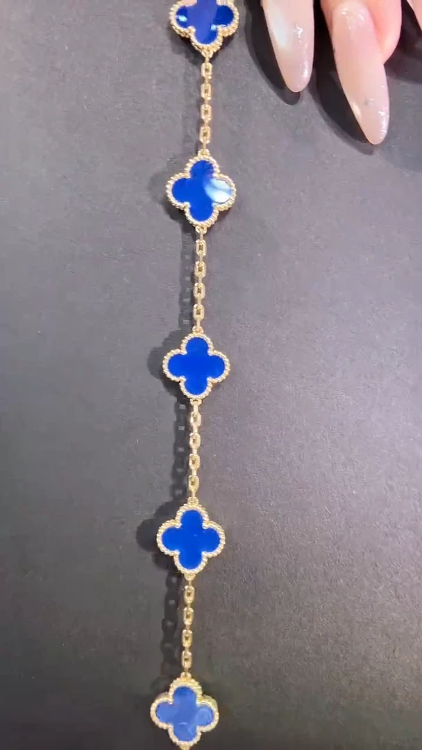 18K金镶嵌手链玛瑙/玉髓蓝色五花手链