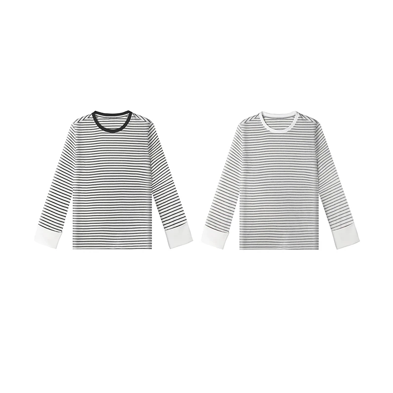 【珍衣社】2025新款天丝羊毛条纹衬衫袖宽松T恤661A51143