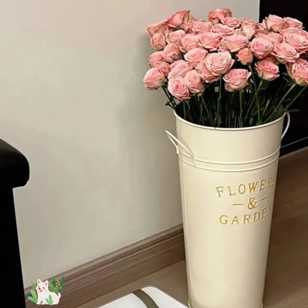 鲜花桶复古铁艺醒花桶花瓶泡花插干花桶花店家用花器装饰花盆C434