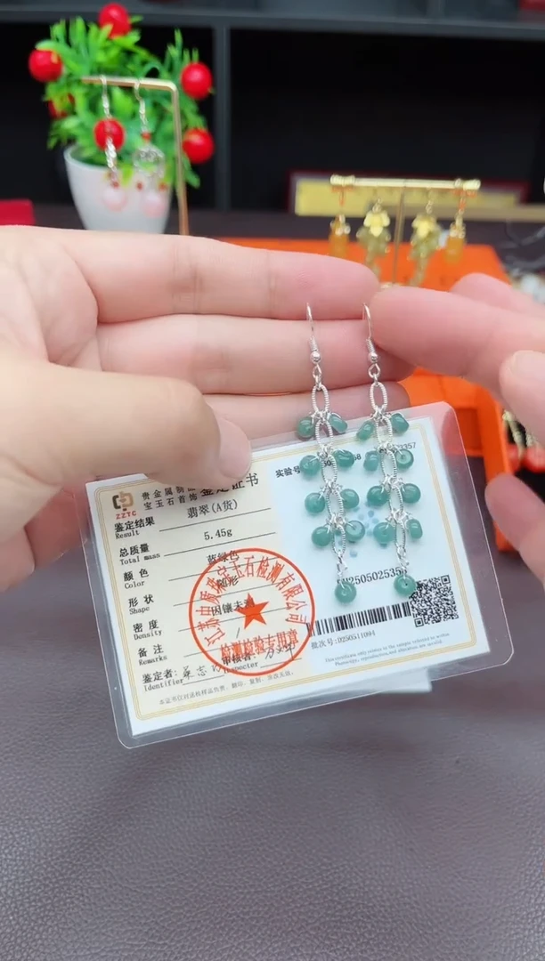 翡翠银S925镶嵌耳饰911000
