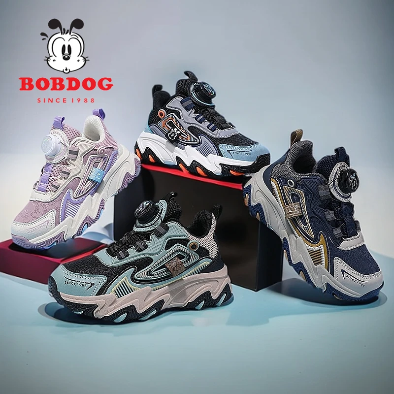 巴布豆男童春秋季防水皮面儿童鞋子旋转纽扣中大童运动鞋男孩防滑