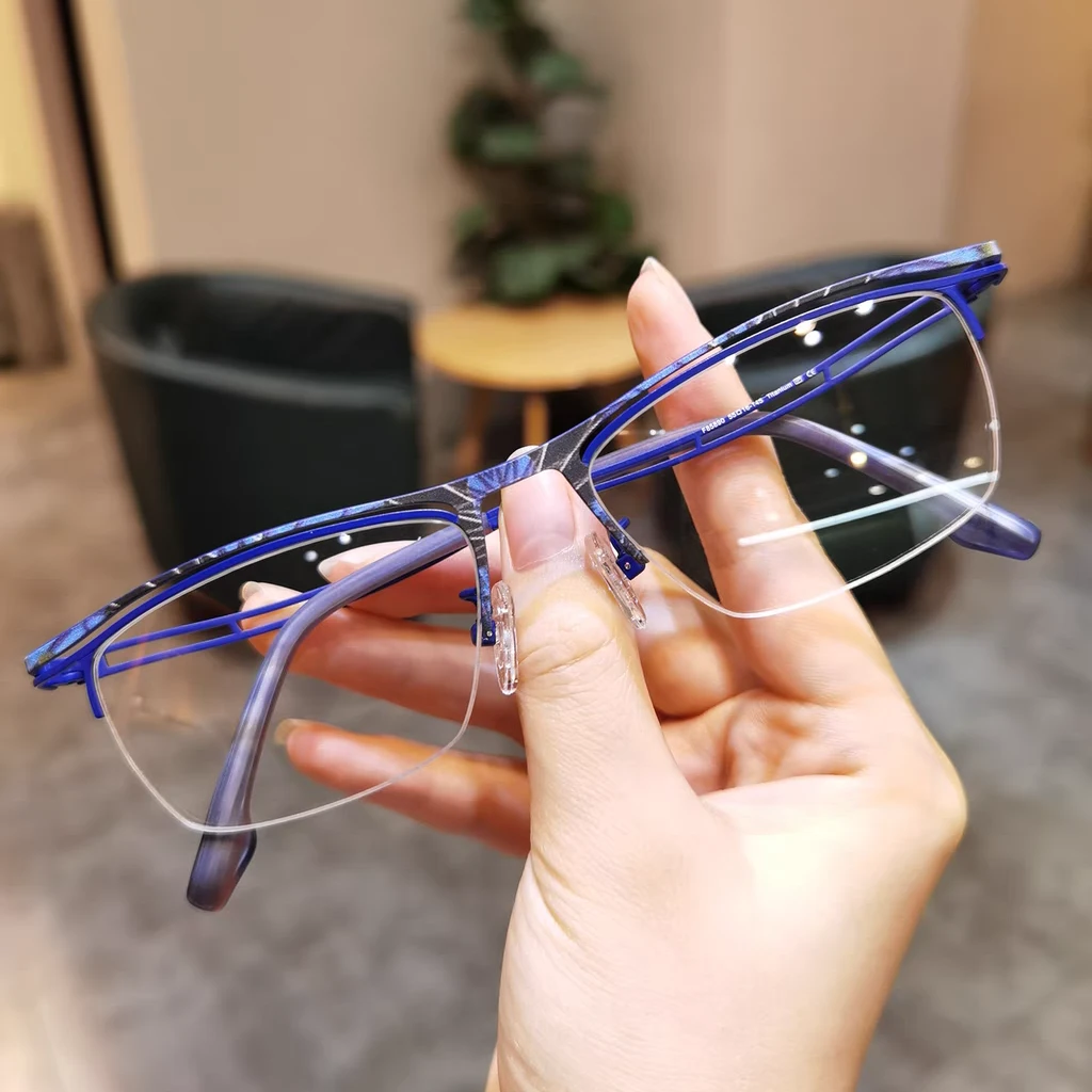 简丹新款拼色超轻近视眼镜框男女潮复古百搭商务半框眼镜防蓝光