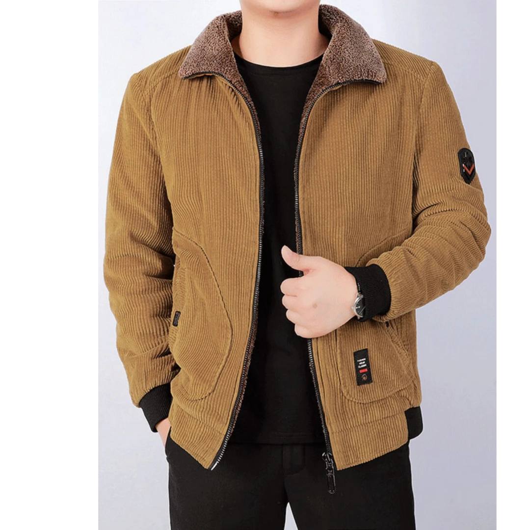 奇珀菲仑男装灯芯绒棉衣翻领加绒加厚外套大码棉袄防寒保暖棉服