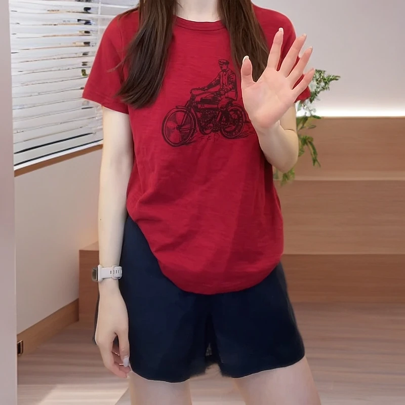 高定美式字母印花圆领百搭T恤女2025夏季新款修身短款短袖上衣