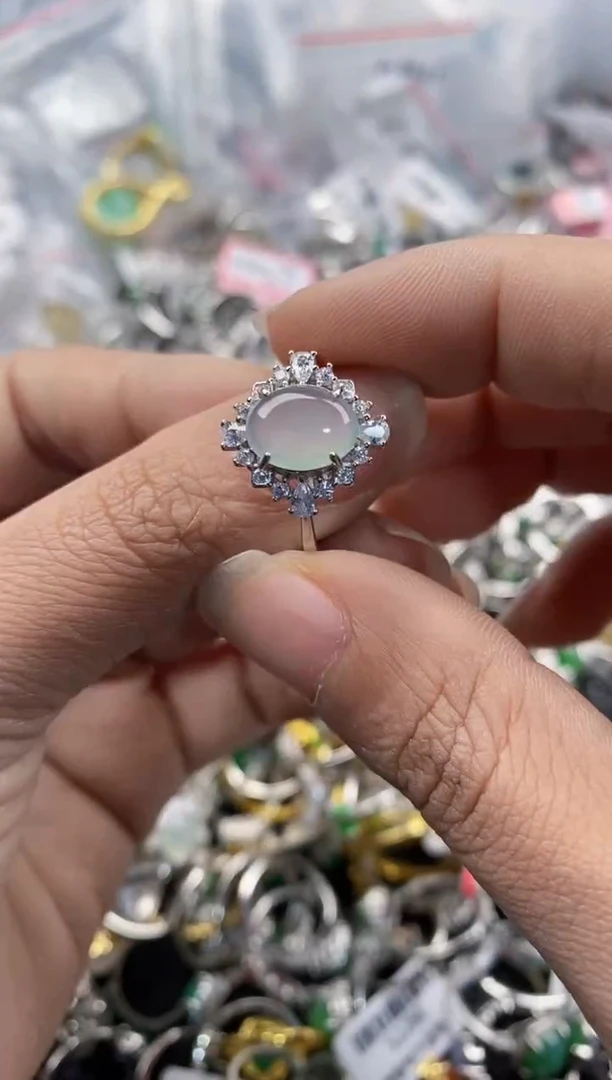 银S925镶嵌戒指翡翠444---1