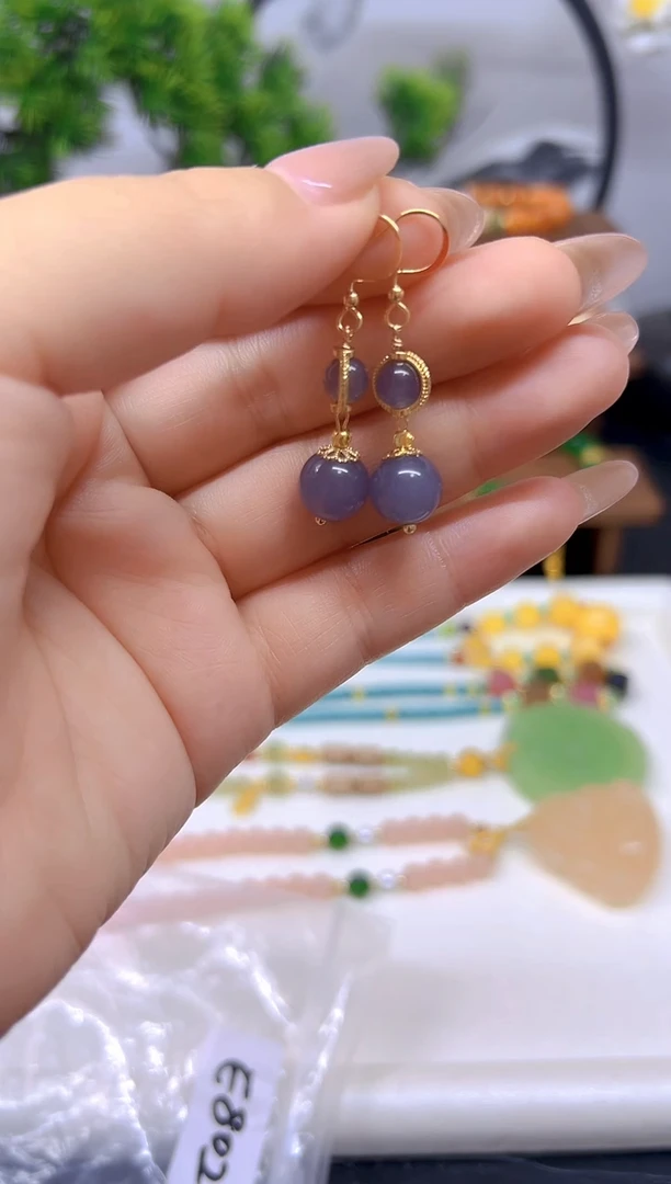 和田玉14K金镶嵌耳饰E802