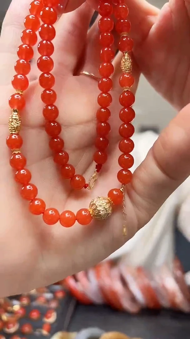 南红玛瑙项链未镶嵌/18K金设计款/6mm