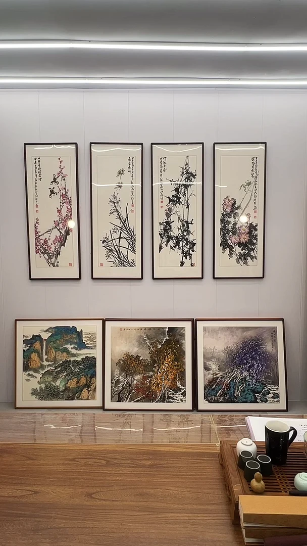 国画120*45 梅兰竹菊 四条屏