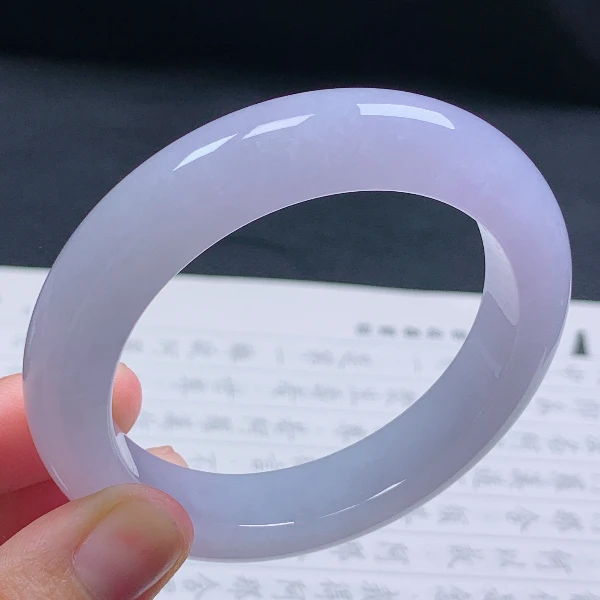 56圈天然翡翠A货老坑冰糯种淡粉色正圈手镯155少女紫色高冰平安镯